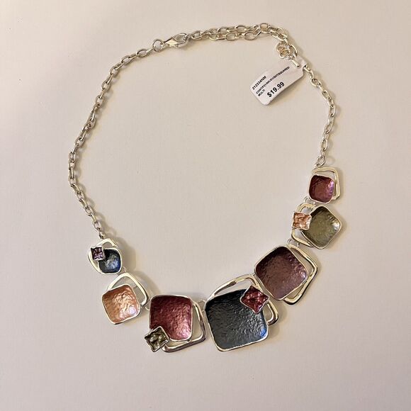 Mia and Tess Silver Short Squares Layering Necklace - Picture 1 of 2